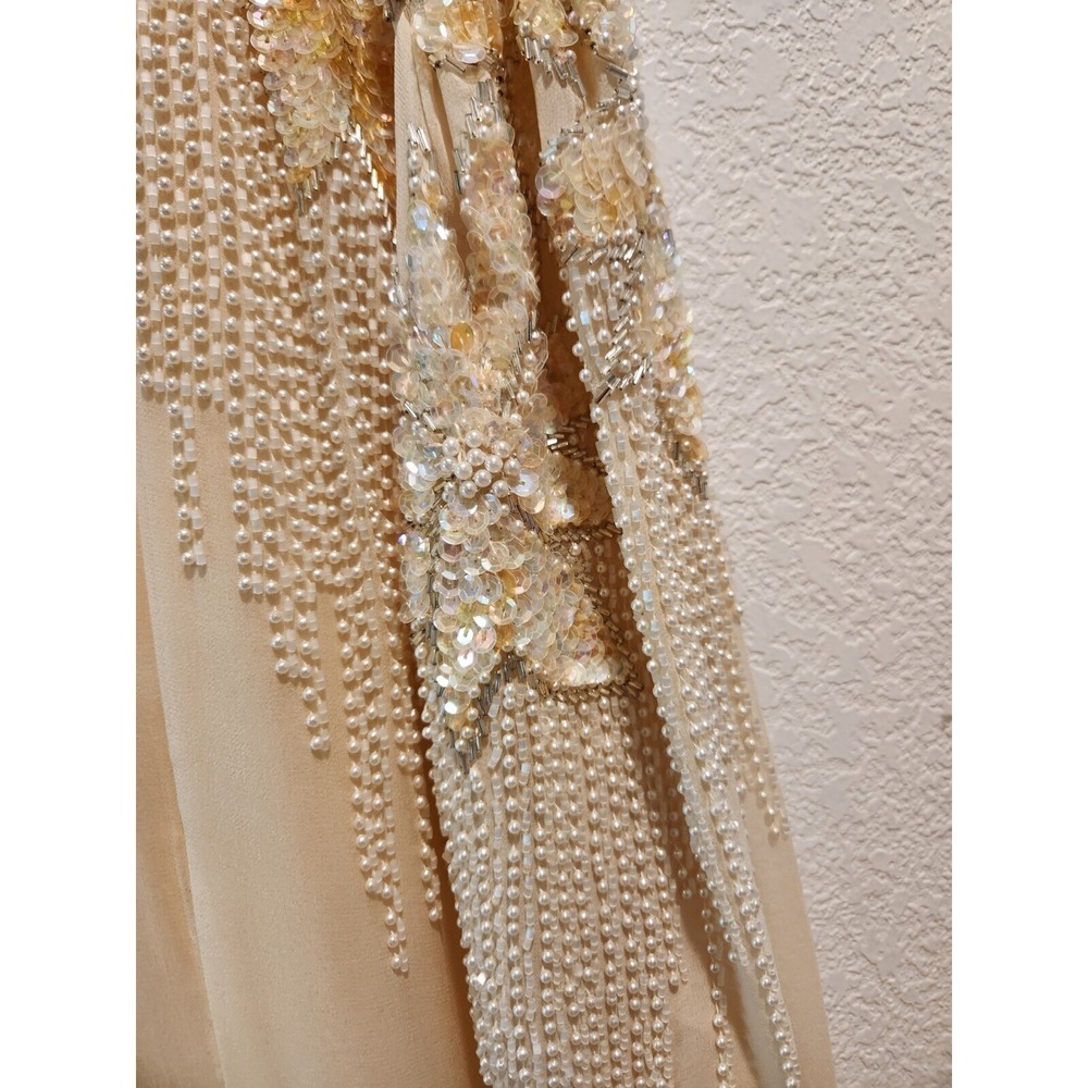 Vintage Hand Beaded Sequin Formal L Evening Gown Embellished Acetate Lined Dress - Picture 9 of 13